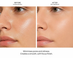 Before and after comparison of O Cosmedics 1SKIN BLUR Finishing Powder 6g in a universal translucent shade, showing reduced appearance of pores and shine with a smooth, soft matte finish. 