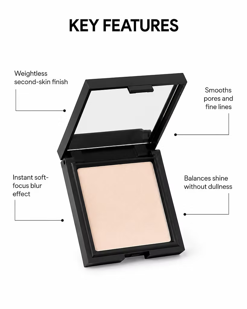 O Cosmedics 1SKIN BLUR Finishing Powder 6g in a universal translucent shade, featuring an open compact with lightweight soft matte powder to blur pores, smooth fine lines and balance shine.