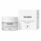 Medik8 Advanced Night Restore 50ml rejuvenating night cream in a white jar with matching product packaging on a white background.