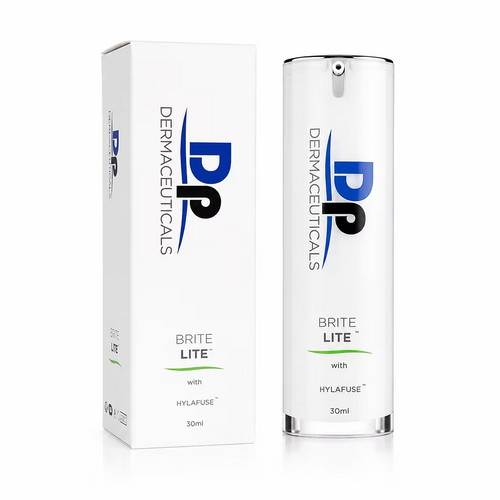 DP Dermaceuticals Brite Lite 30ml pigmentation serum displayed alongside its original product packaging.