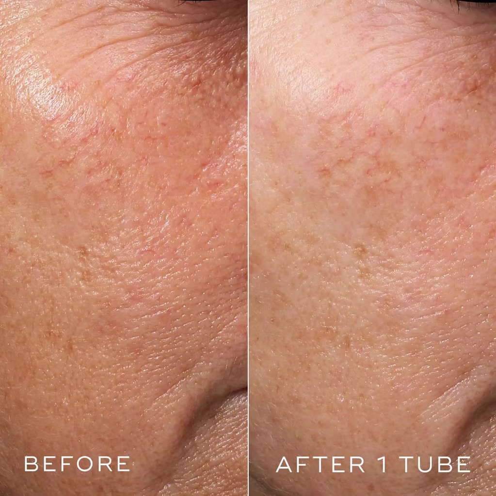 Medik8 Crystal Retinal 10 before and after one tube comparison showing smoother-looking skin texture and reduced appearance of fine lines on the face.