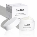 Medik8 C-Tetra Cream 50ml Lipid Vitamin C Radiance Cream, shown with its white jar, open lid and packaging, revealing the rich cream texture.