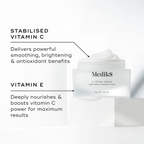 Medik8 C-Tetra Cream 50ml highlighting stabilised Vitamin C for skin brightening, smoothing and antioxidant protection, plus Vitamin E for nourishment and enhanced results.