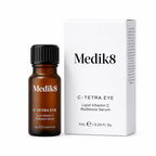 Medik8 C-Tetra Eye 7ml lipid vitamin C radiance serum in amber glass bottle with original product packaging on white background. 