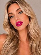 Model wearing SUZY Dahlia Berry Pink Whipped Matte Lipstick, showcasing vibrant berry pink lips with a soft matte finish.