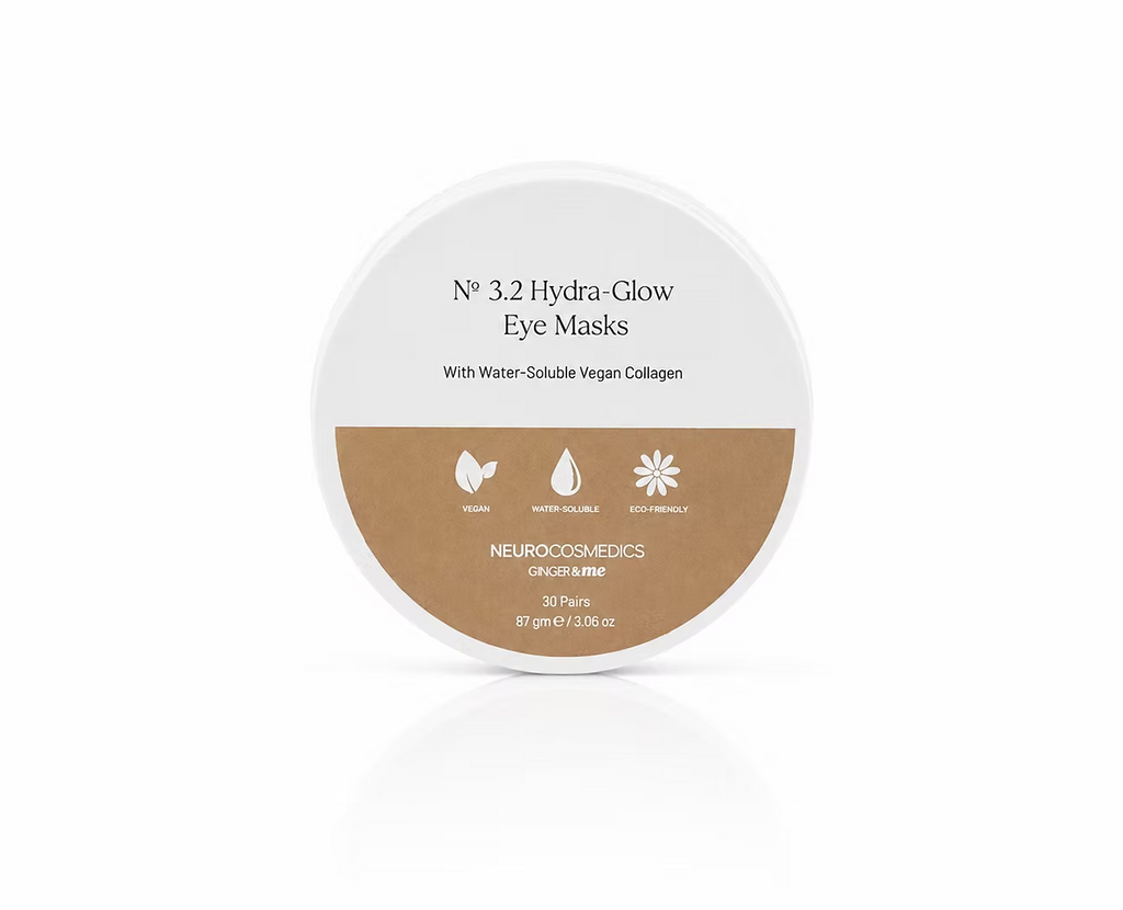 Ginger & Me Hydra-Glow Eye Masks 30 pairs with niacinamide, vegan collagen and hydrating botanical ingredients.