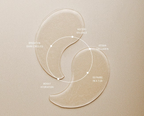 Close-up of translucent Ginger & Me Hydra-Glow under-eye patches designed to hydrate and smooth the eye area.