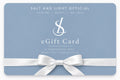 Salt and Light Official digital gift card in soft blue with white SL logo, elegant typography and white satin ribbon bow, for skincare and beauty gifting.