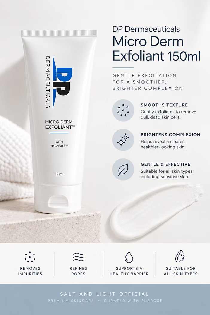 DP Dermaceuticals Micro Derm Exfoliant 150ml product information and exfoliating skincare benefits