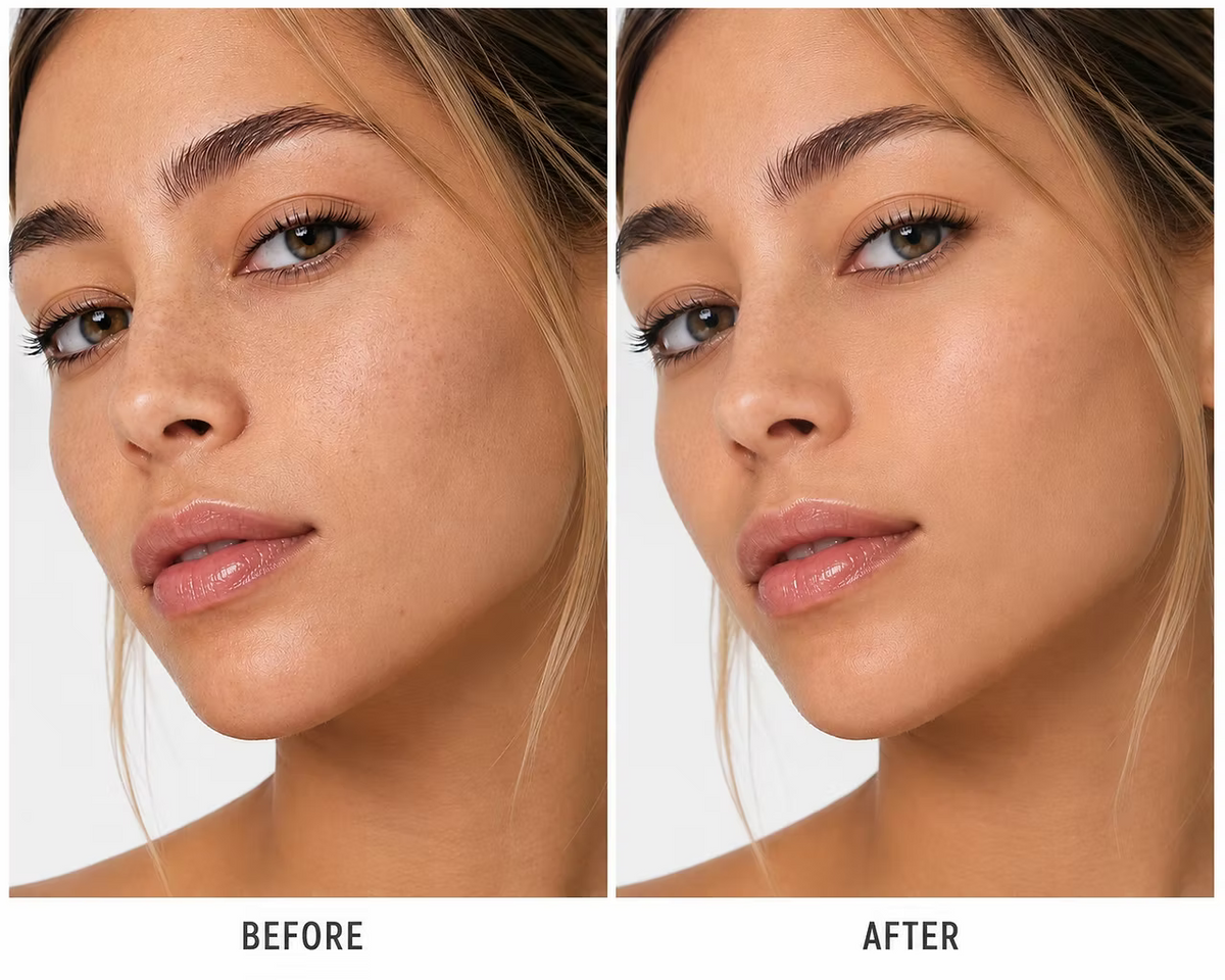 Side-by-side before-and-after facial photographs illustrating changes in skin appearance