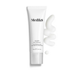 Medik8 Sleep Glycolic 30ml Time Release AHA Overnight At-Home Peel in a white tube, displayed alongside a swirl of creamy product texture on a clean white background.