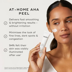 Medik8 Sleep Glycolic 30ml Overnight AHA Peel shown with a model applying the cream, highlighting smoother, brighter skin and reduced appearance of fine lines, dark spots and congestion.
