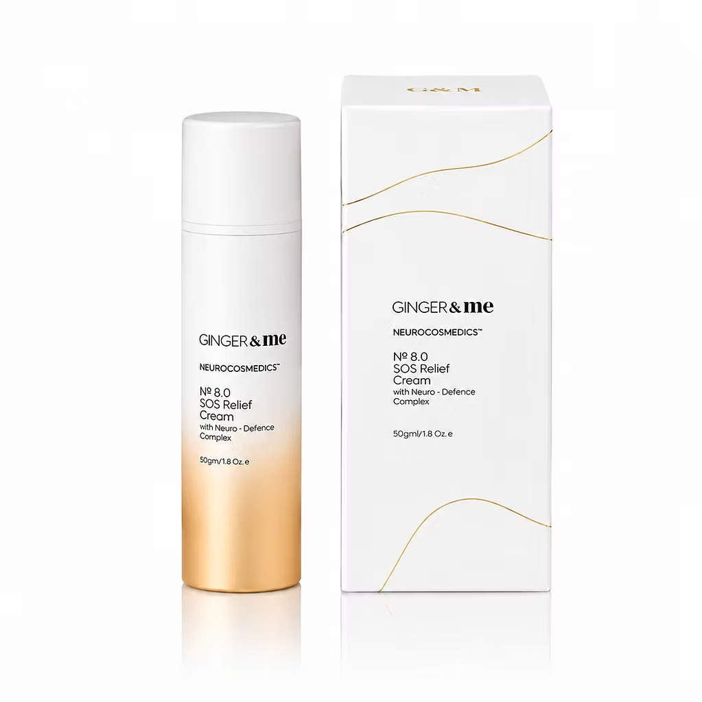 Ginger & Me SOS Relief Cream 50g moisturiser with its original packaging for sensitive and reactive skin.