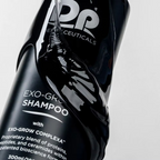 DP Dermaceuticals EXO-GROW Shampoo 300ml in black pump bottle, formulated with proteins, peptides and ceramides to support thinning hair and scalp health.