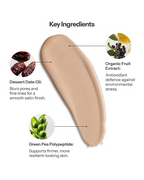 O Cosmedics 1SKIN Treatment Fusion Foundation swatch with botanical key ingredient illustration