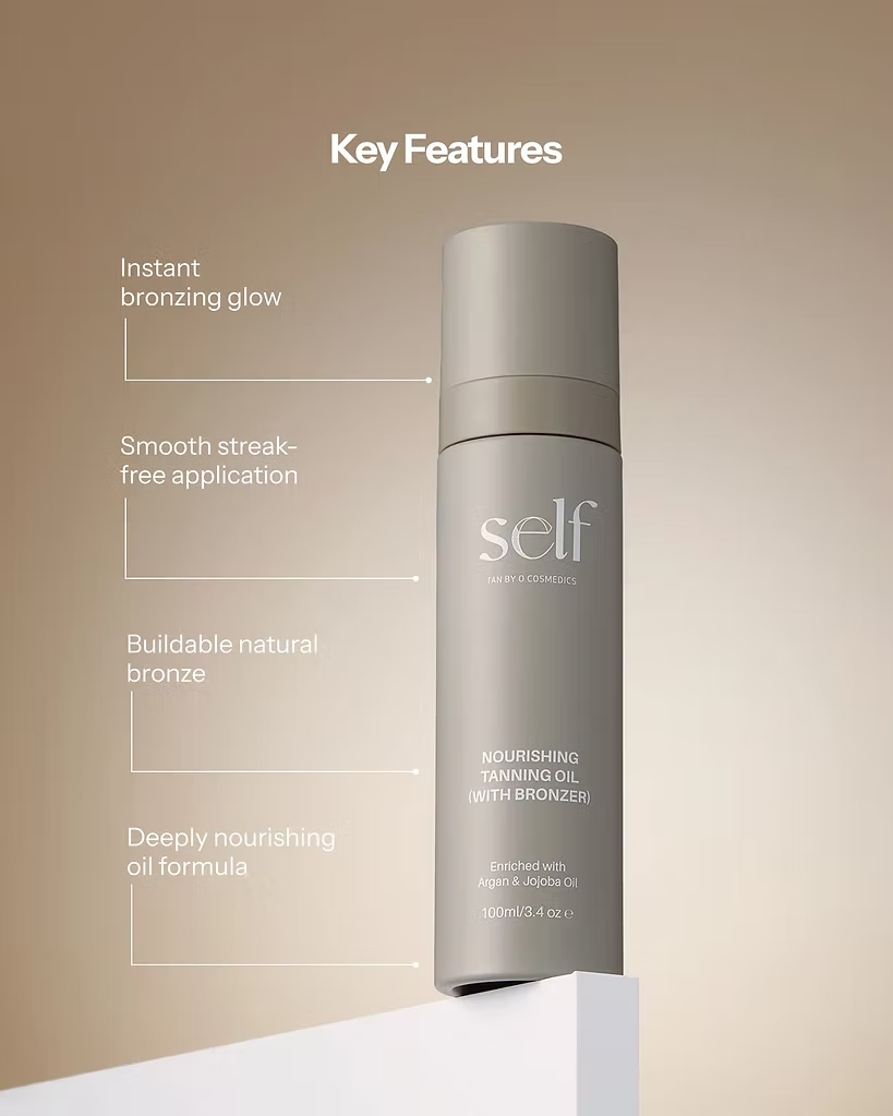 SELF Tan by O Cosmedics Tanning Body Oil 100ml with product features and benefits