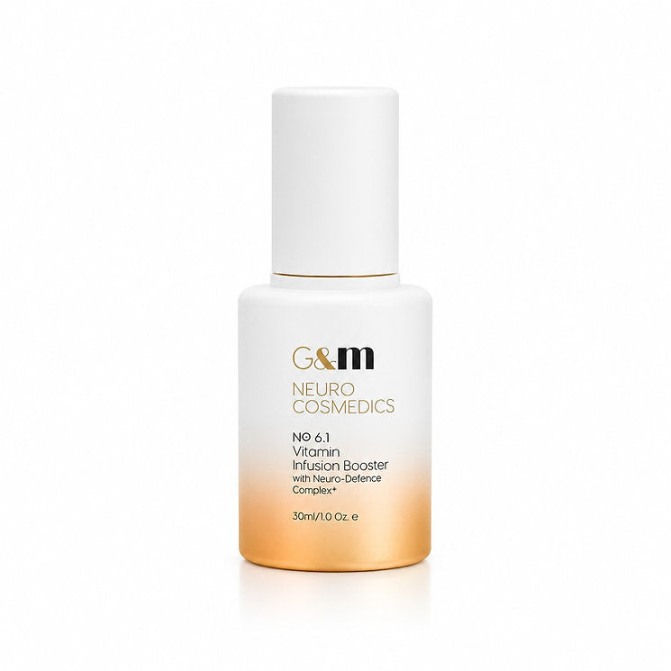 Ginger & Me Vitamin Infusion Booster Serum 30ml bottle with Vitamins A, C, D and E on a white background.