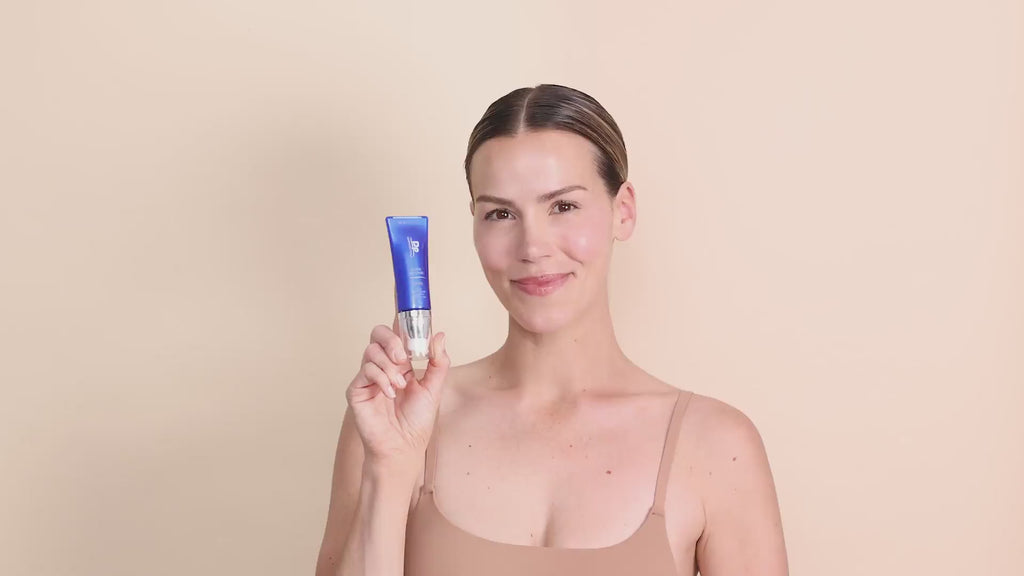 DP Dermaceuticals Cover Recover SPF 30 Sheer Universal Shade video featuring a model holding the mineral sunscreen with lightweight, breathable tinted coverage for a natural-looking complexion.