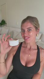 Woman demonstrating Ginger & Me Hydra-Glow Eye Masks as part of her skincare routine.